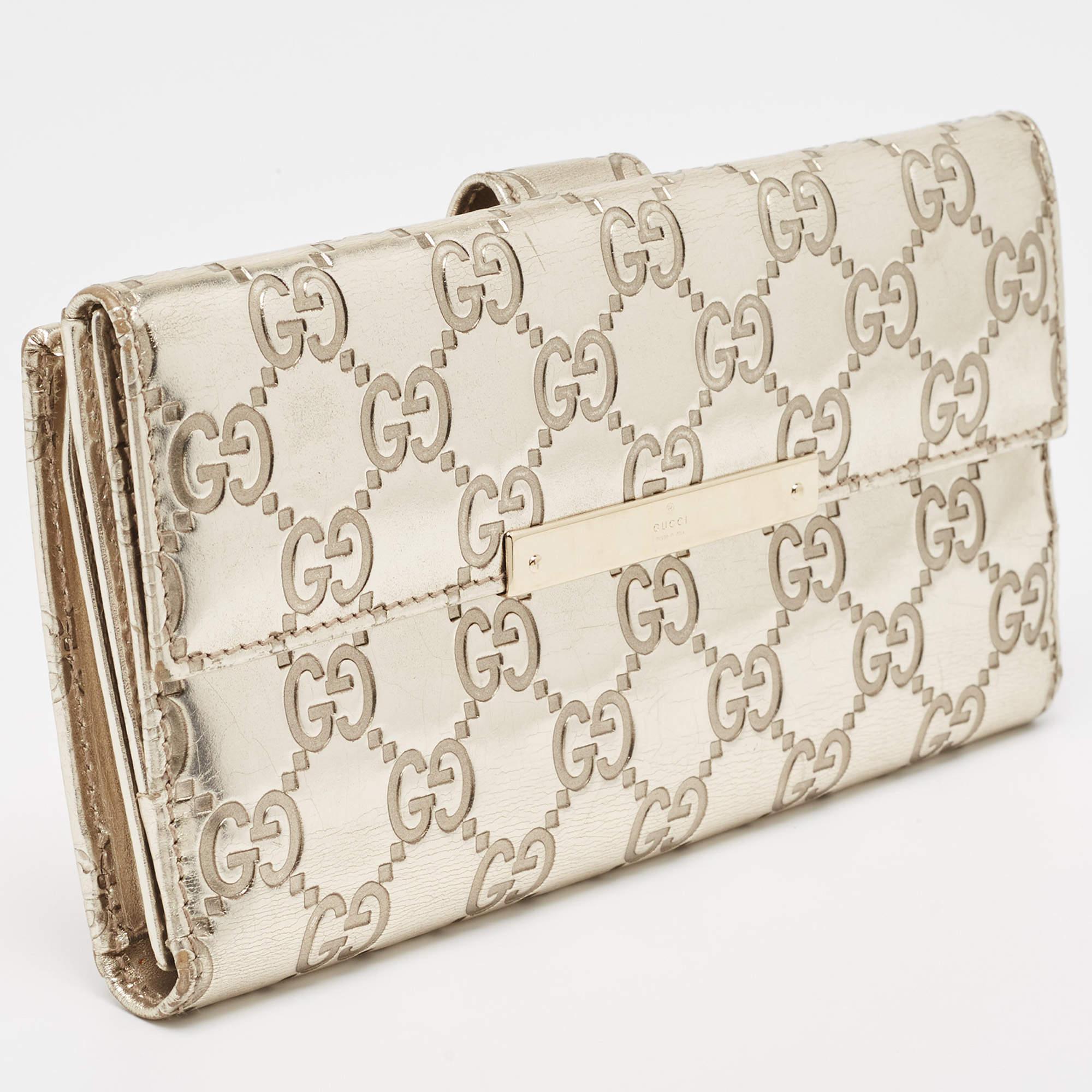 Gucci Metallic Gold Guccissima Leather Flap Continental Wallet For Sale 1