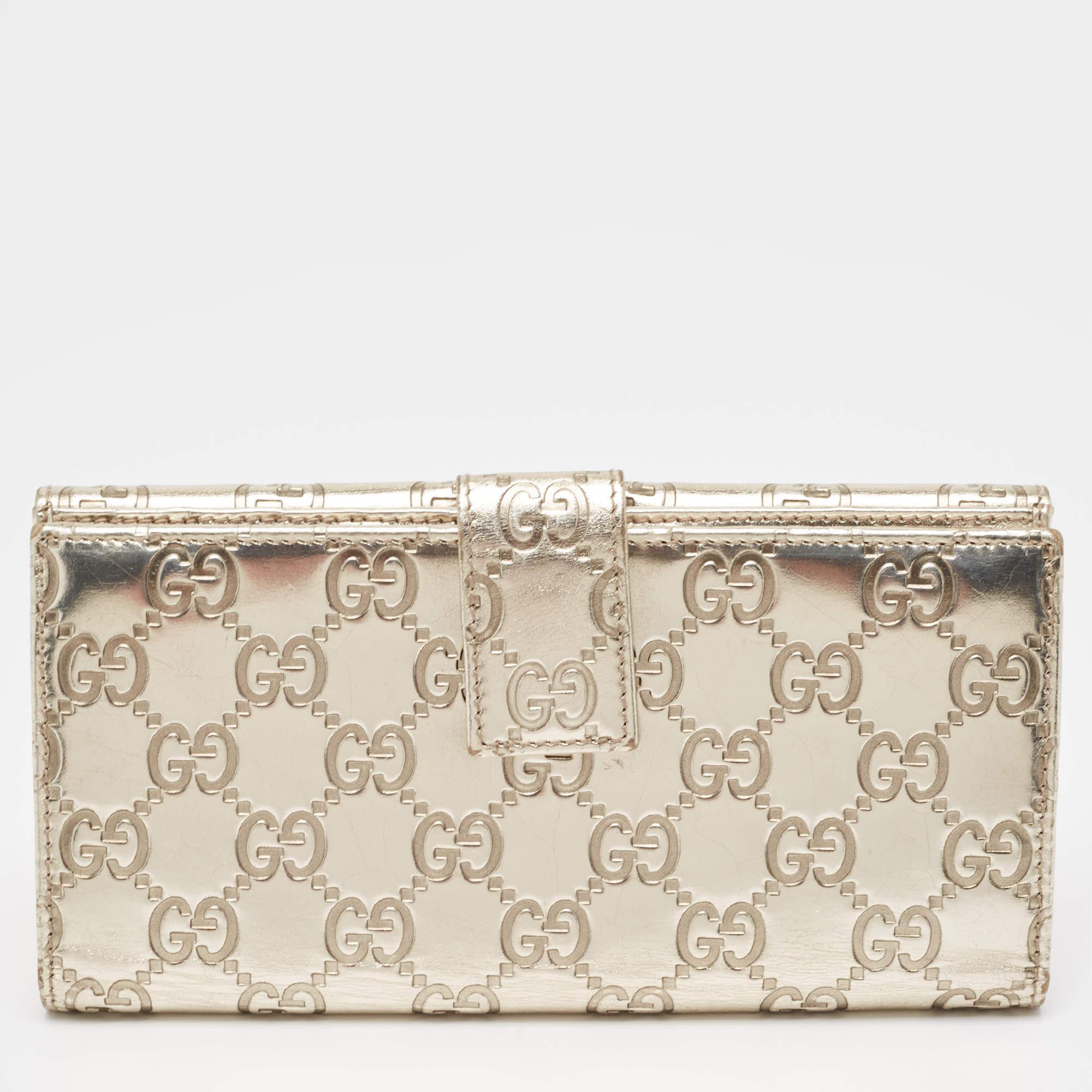 Gucci Metallic Gold Guccissima Leather Flap Continental Wallet For Sale 2