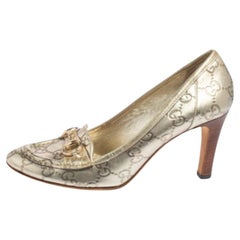 Gucci Metallic Gold Guccissima Leather Horsebit Loafer Pumps Size 36