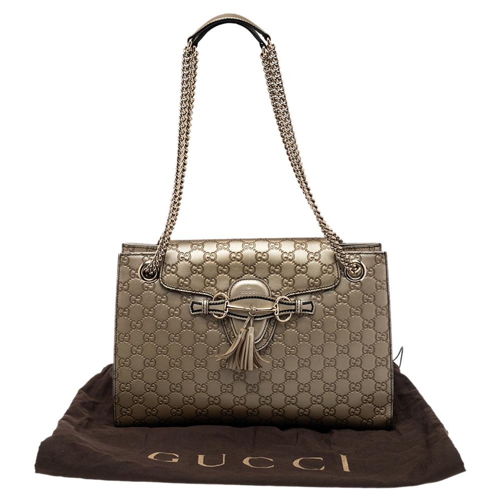 Gucci Metallic Gold Guccissima Leather Large Emily Chain Shoulder Bag 4
