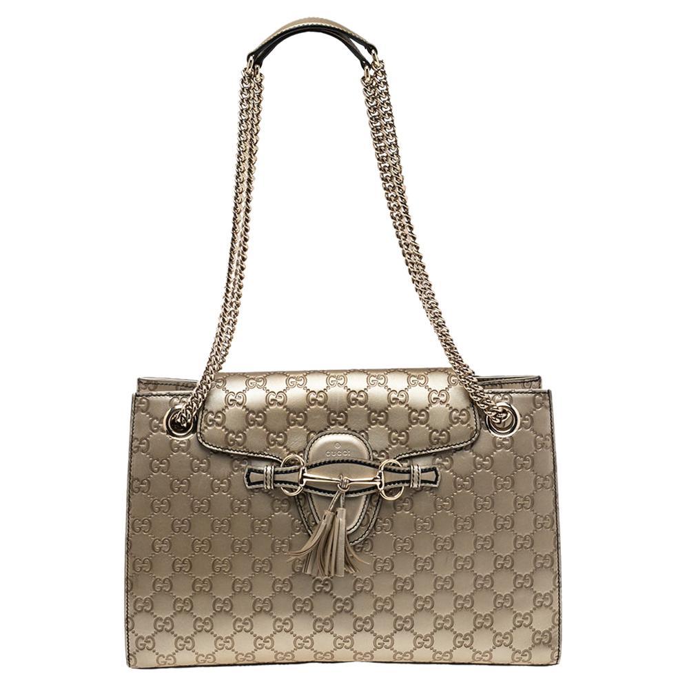 Gucci Metallic Gold Guccissima Leather Large Emily Chain Shoulder Bag ...