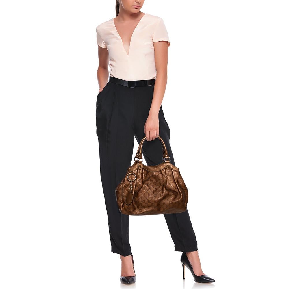 Gucci Metallic Gold Guccissima Medium Sukey Tote aus Leder (Braun)