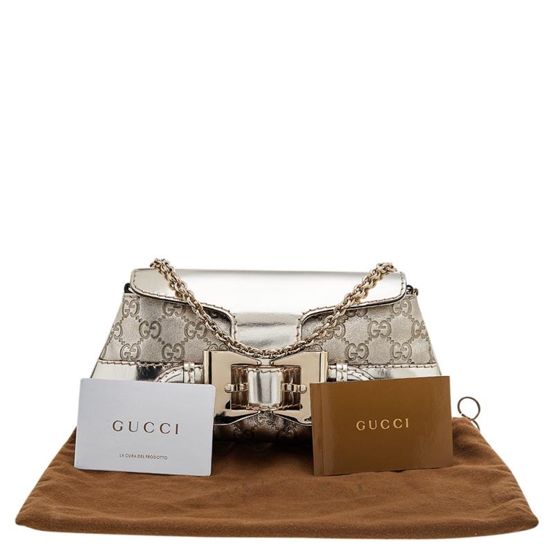 Gucci Metallic Gold Guccissima Leather Queen Bow Chain Clutch 4