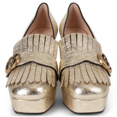 GUCCI metallic gold leather 2019 GG MARMONT PLATFORM Pumps Shoes 38.5