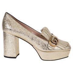 GUCCI metallic gold leather 2019 GG MARMONT PLATFORM Pumps Shoes 38.5