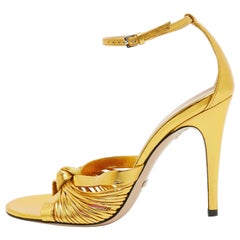 Gucci Metallic Gold Leather Allie Ankle Strap Sandals Size 38.5