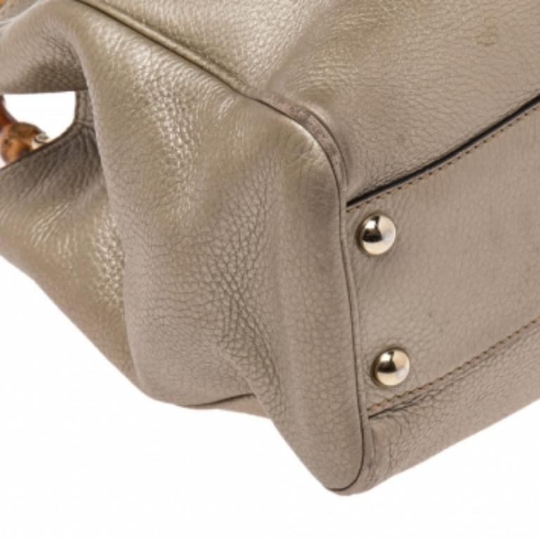 Women's Gucci Metallic Gold Leather Bamboo Top Handle Shopper Tote