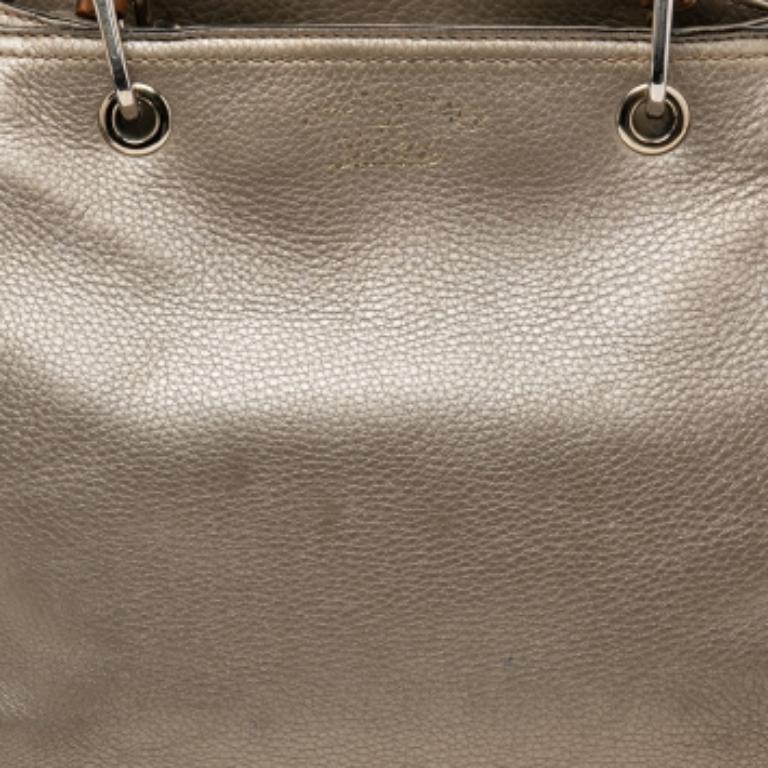 Gucci Metallic Gold Leather Bamboo Top Handle Shopper Tote 2