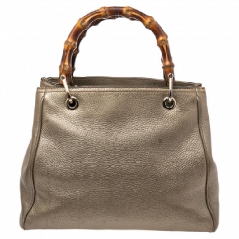 Gucci Metallic Gold Leather Bamboo Top Handle Shopper Tote 4