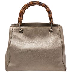 Gucci Metallic Gold Leather Bamboo Top Handle Shopper Tote