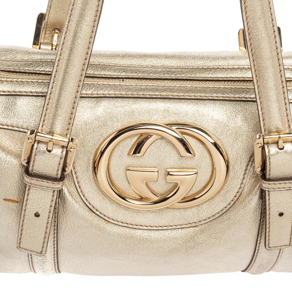 Gucci Metallic Gold Leather Britt Boston Bag 8