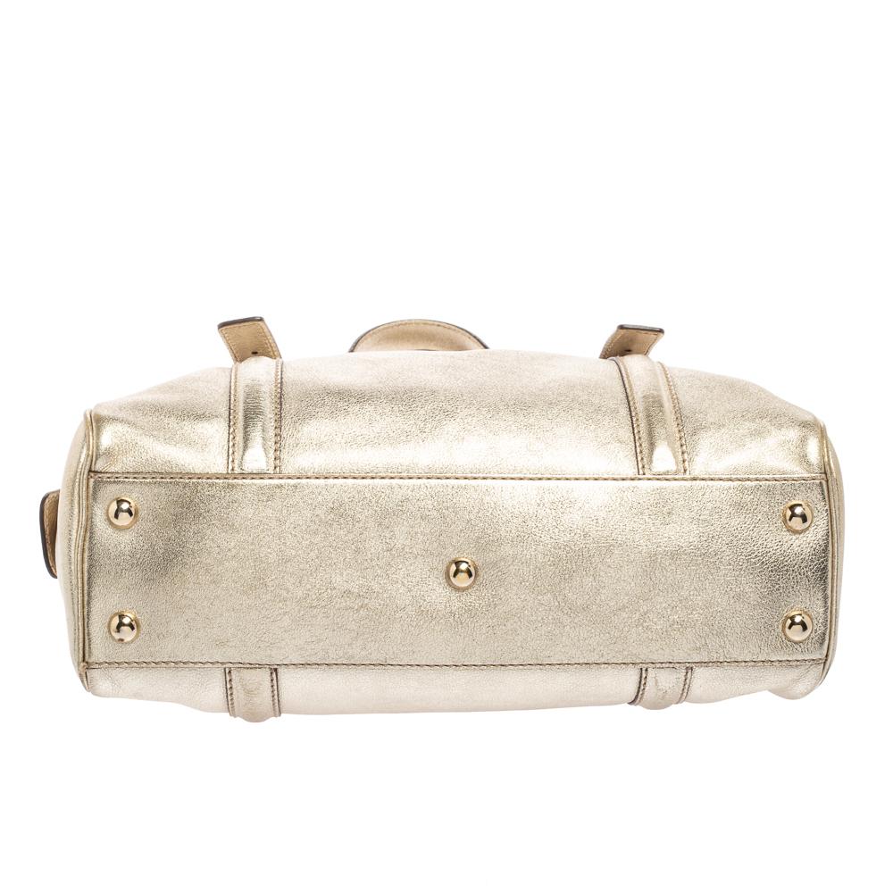  Gucci - Sac Boston Britt en cuir doré métallisé Pour femmes 