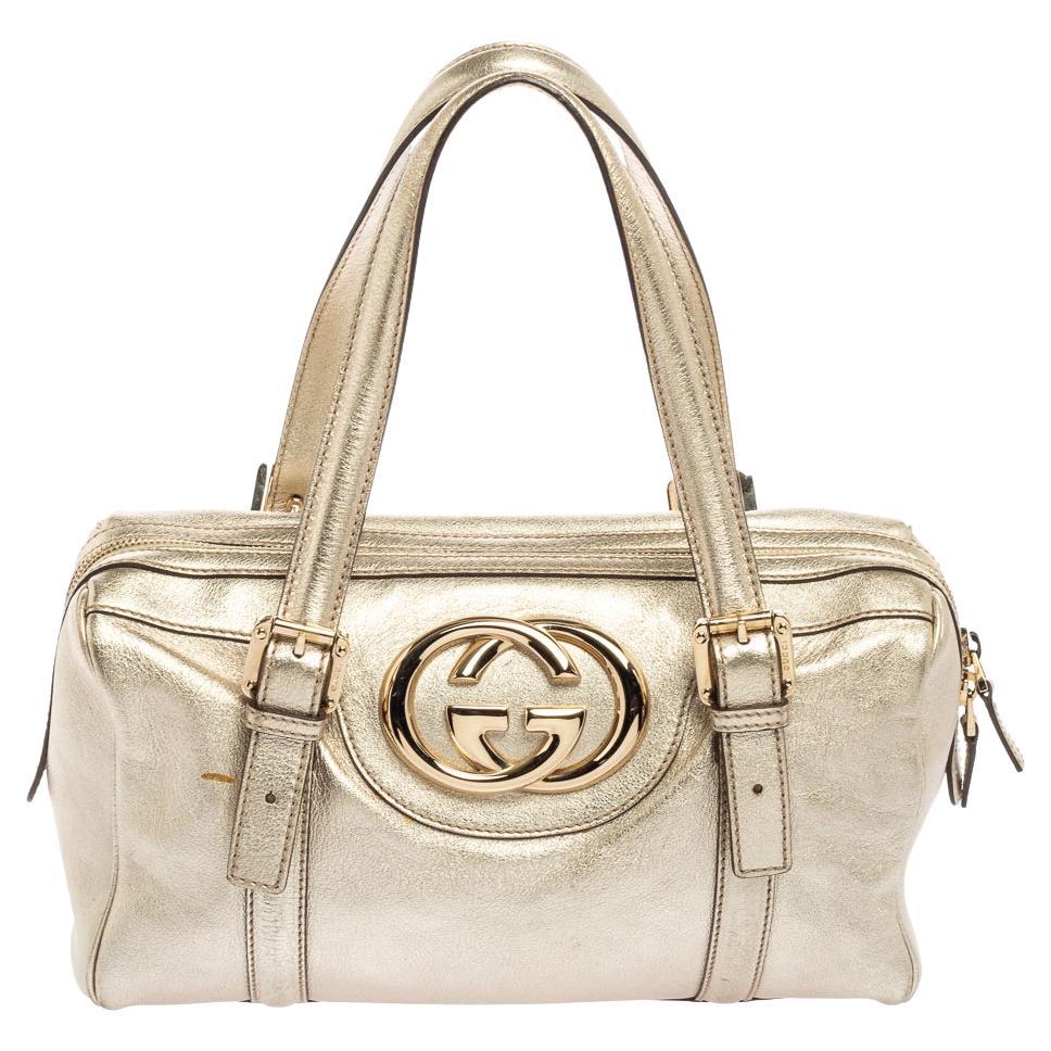 Gucci Metallic Gold Leather Britt Boston Bag