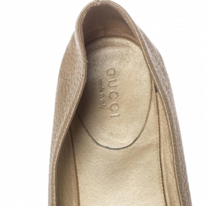 Brown Gucci Metallic Gold Leather GG Buckle Ballet Flats Size 37.5 For Sale