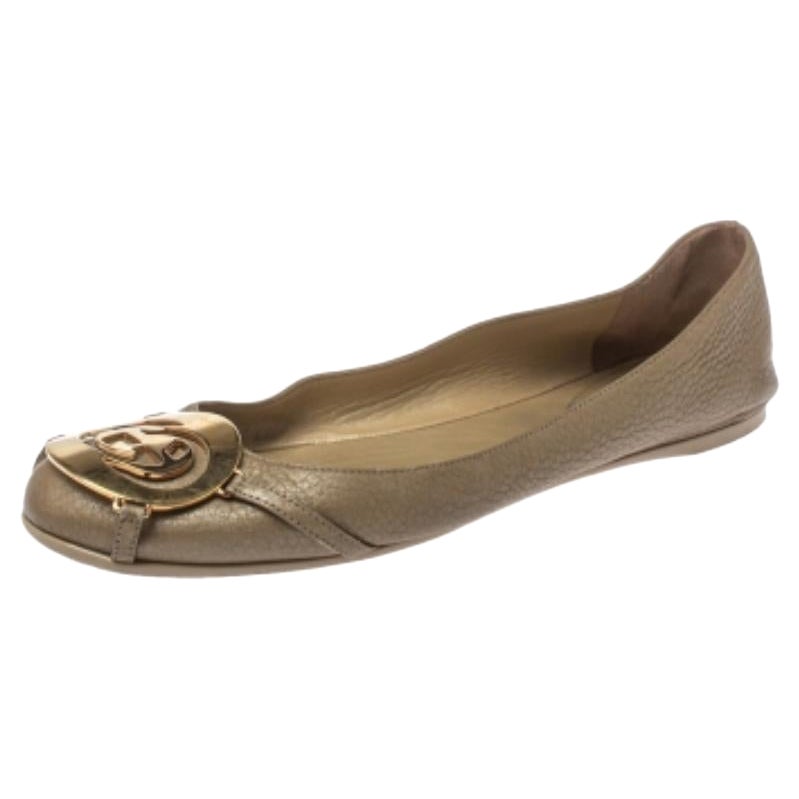 Gucci Metallic Gold Leather GG Buckle Ballet Flats Size 37.5