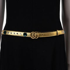GUCCI metallic gold leather GG MARMONT CRYSTAL 24MM Belt 85 34