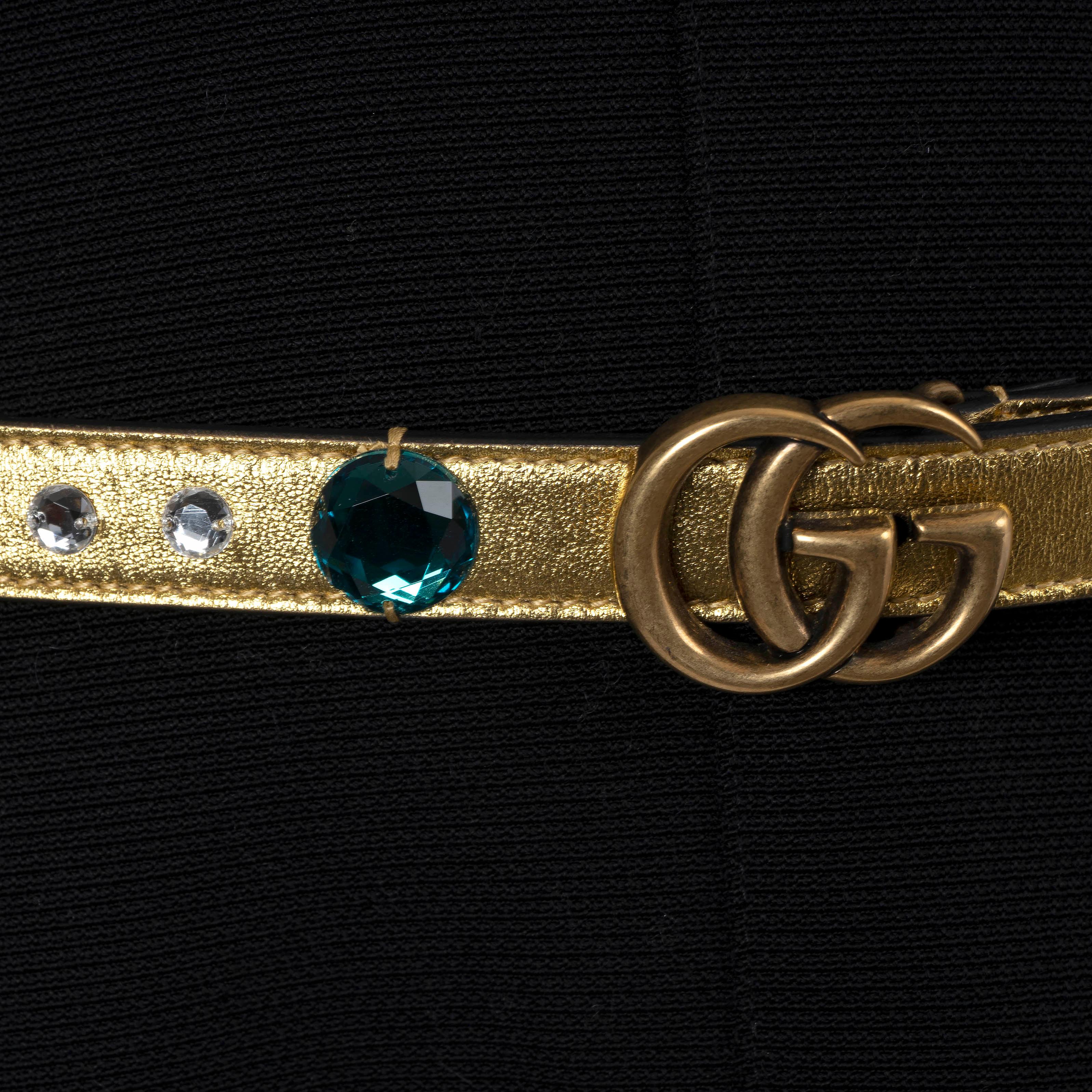 De las mujeres GUCCI cuero dorado metalizado GG MARMONT CRISTAL 24MM Cinturón 85 34 en venta