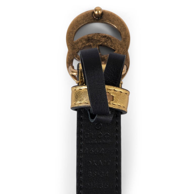GUCCI metallic gold leather GG MARMONT CRYSTAL 24MM Belt 85  display picture 1
