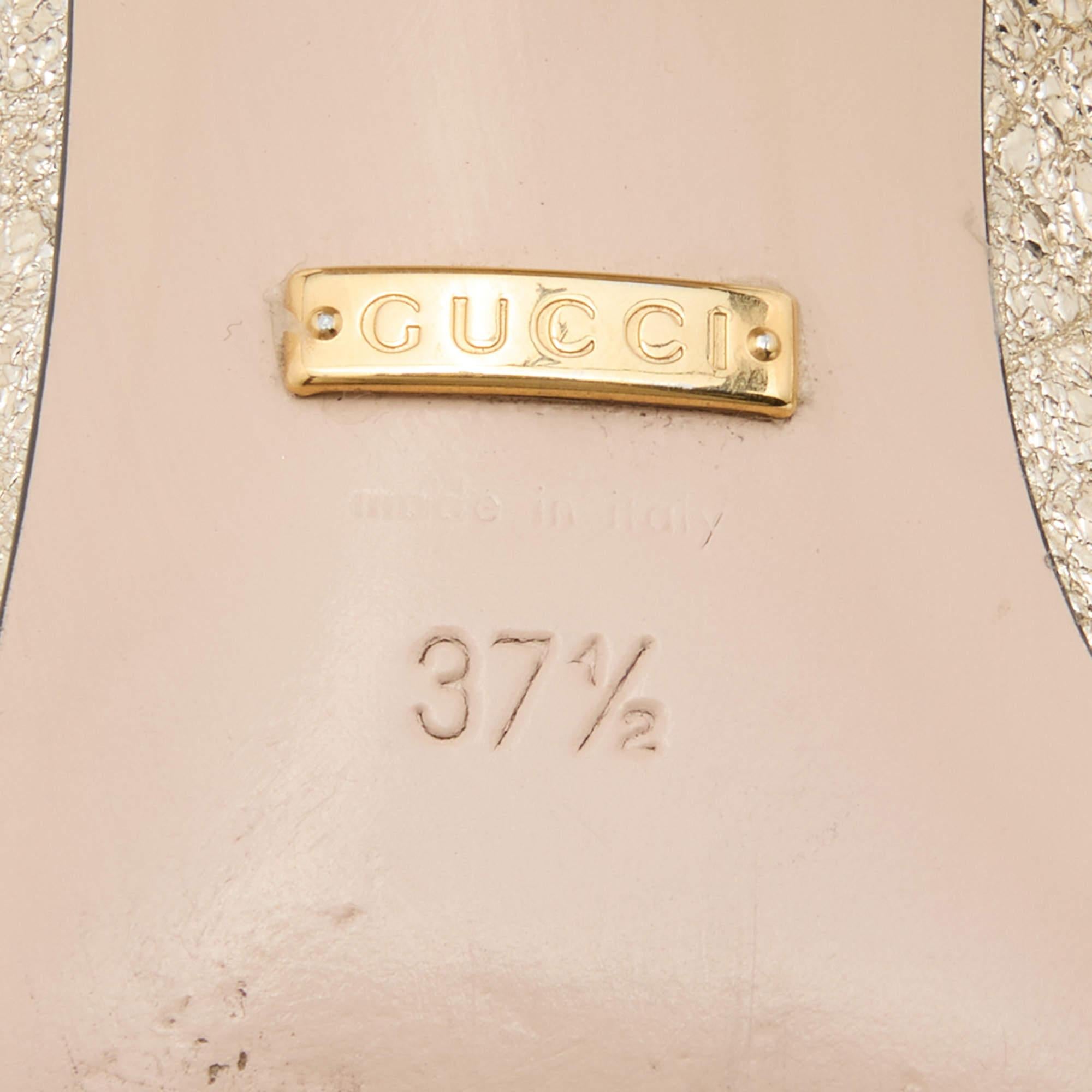 Gucci Metallic Gold Leather GG Marmont Fringe Detail Block Heel Pumps Size 37.5 3