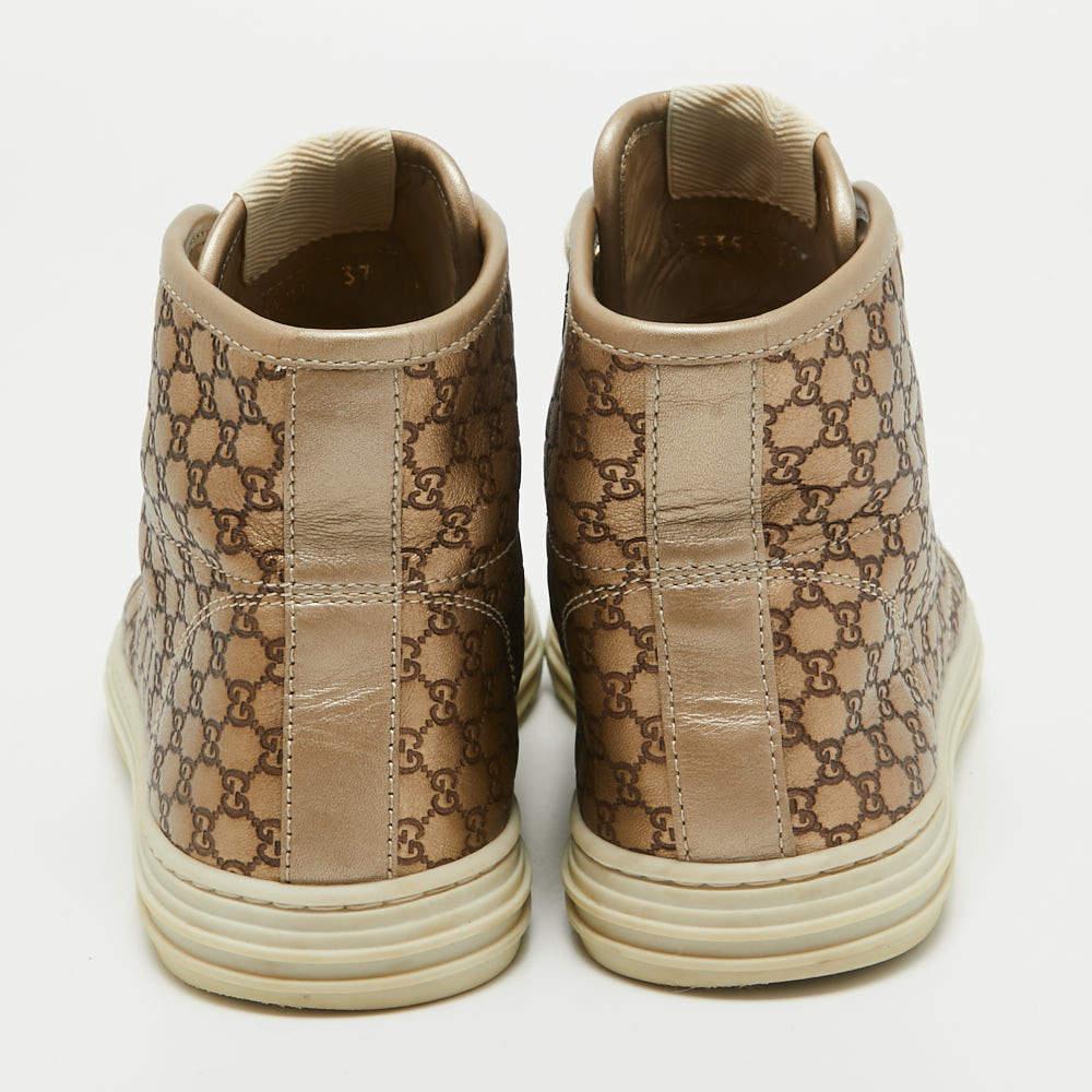 Women's Gucci Metallic Gold Leather Guccissima High Top Sneakers Size 37