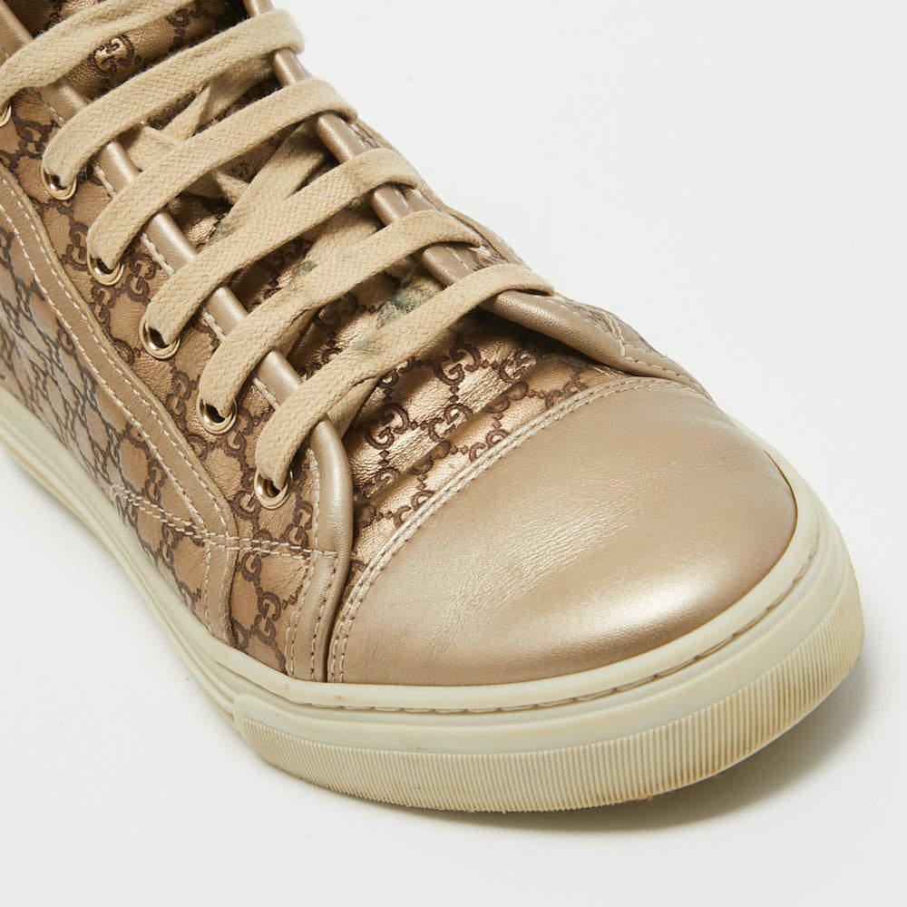 Gucci Metallic Gold Leather Guccissima High Top Sneakers Size 37 2