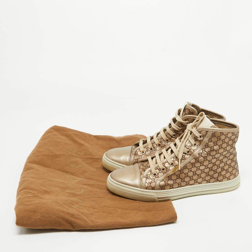 Gucci Metallic Gold Leather Guccissima High Top Sneakers Size 37 4