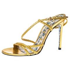 Gucci Metallic Gold Leather Haines Braided Slingback Sandals Size 37