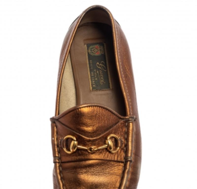 Women's Gucci Metallic Gold Leather Horsebit  Loafers Size 36 For Sale