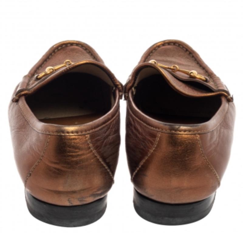 Gucci Metallic Gold Leather Horsebit  Loafers Size 36 For Sale 1