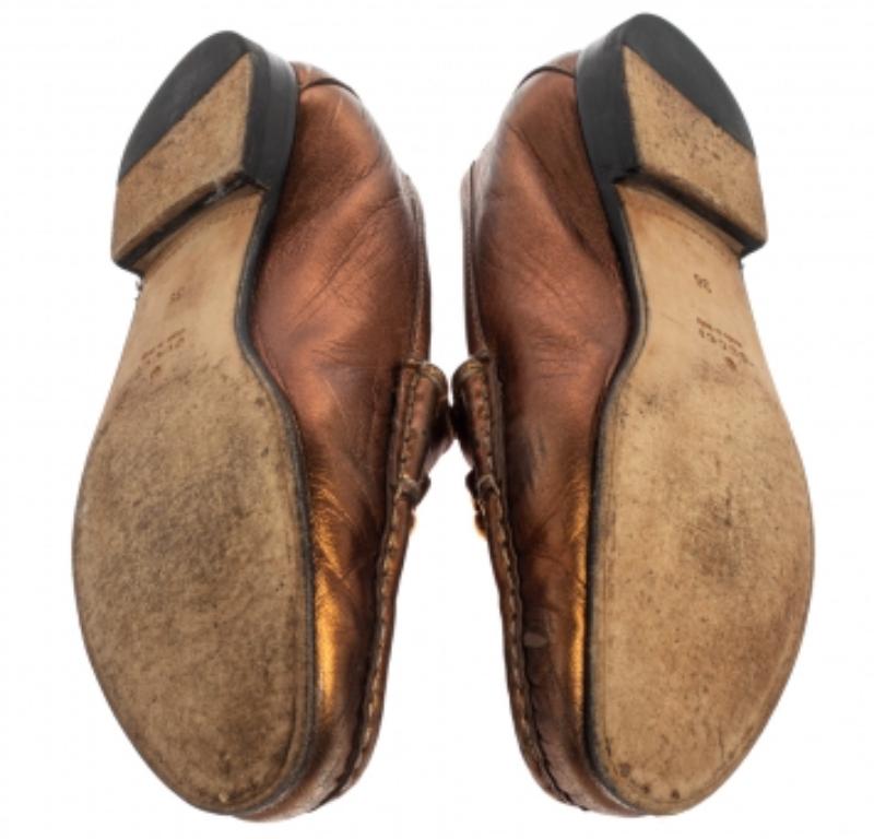 Gucci Metallic Gold Leather Horsebit  Loafers Size 36 For Sale 2