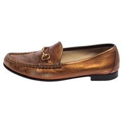 Gucci Metallic Gold Leather Horsebit  Loafers Size 36