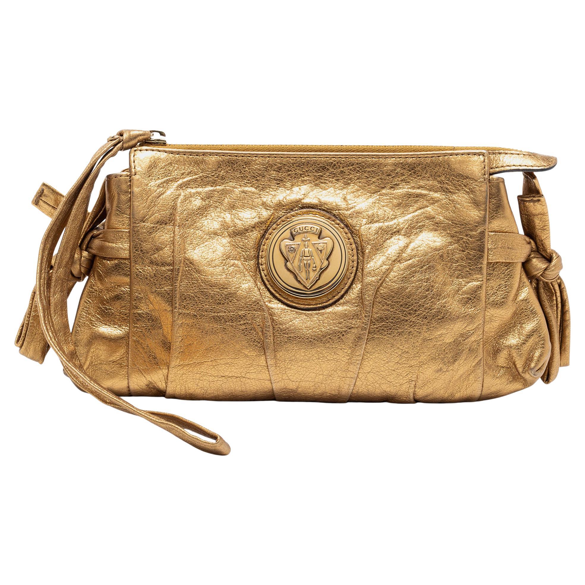 Gucci Metallic Gold Leather Hysteria Clutch