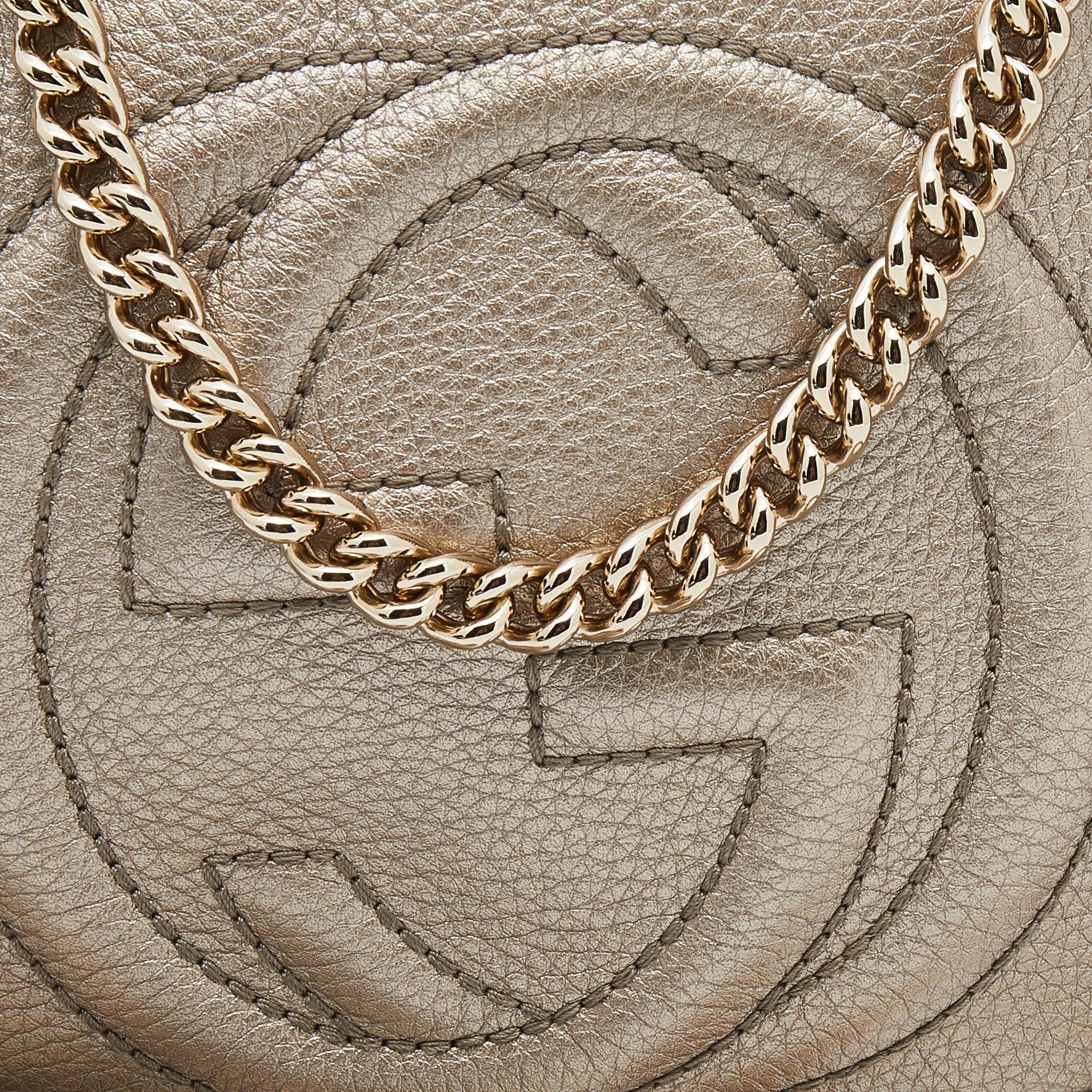 Gucci Metallic Gold Leather Mini Soho Chain Crossbody Bag 5