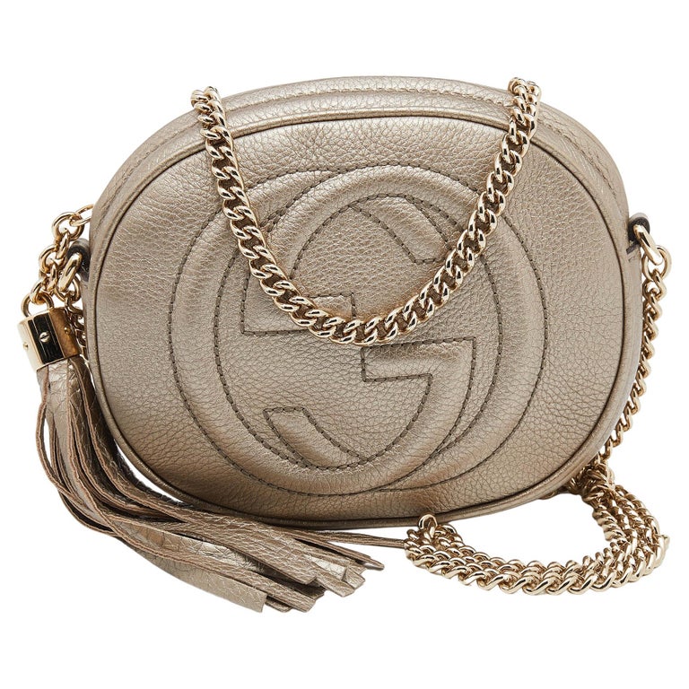 Gucci Metallic Gold Leather Mini Soho Chain Crossbody Bag For Sale at