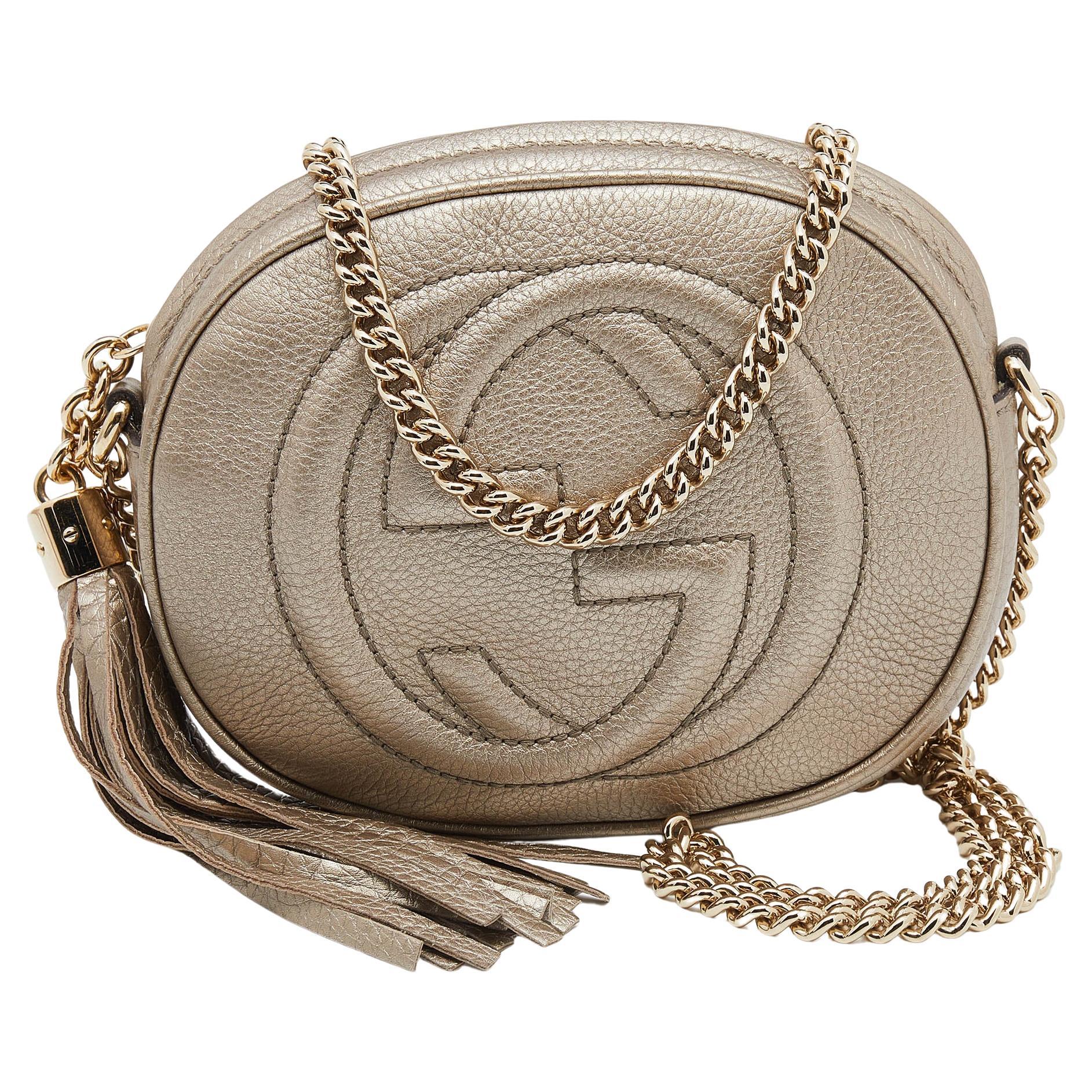 Gucci Metallic Gold Leather Mini Soho Chain Crossbody Bag