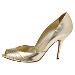 Gucci Metallic Gold Leather Peep Toe Pumps Size 41