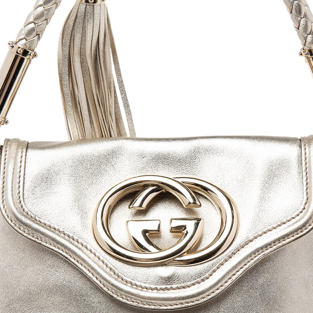 Gucci Metallic Gold Leather Small Britt Tassel Hobo 5