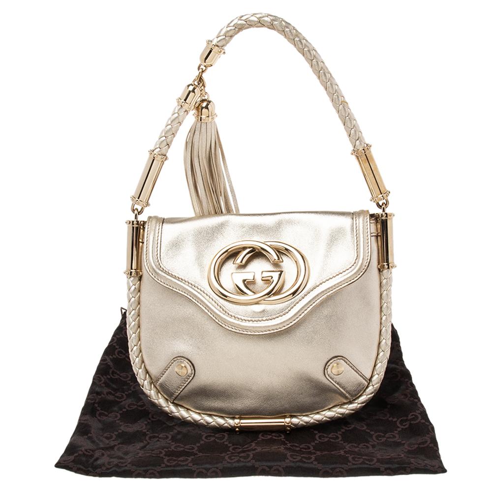 Gucci Metallic Gold Leather Small Britt Tassel Hobo 6