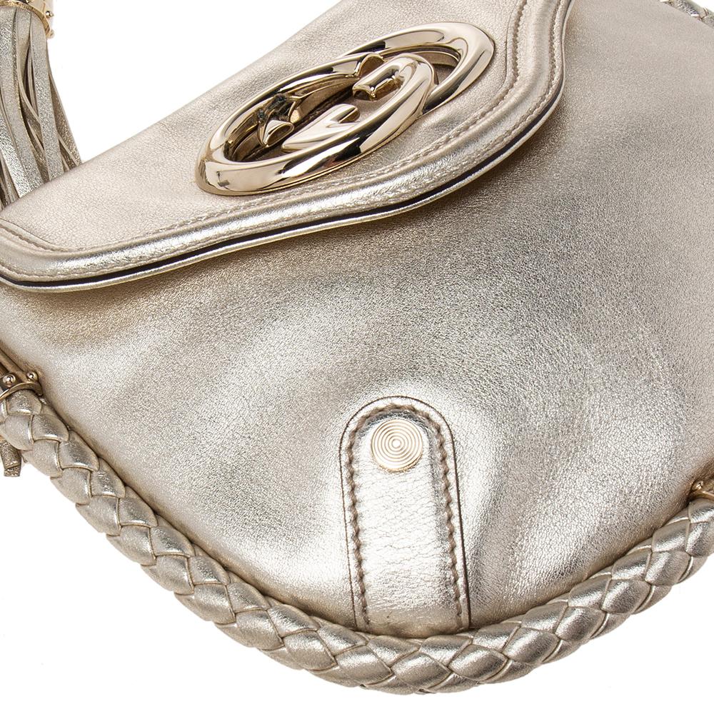 Women's Gucci Metallic Gold Leather Small Britt Tassel Hobo