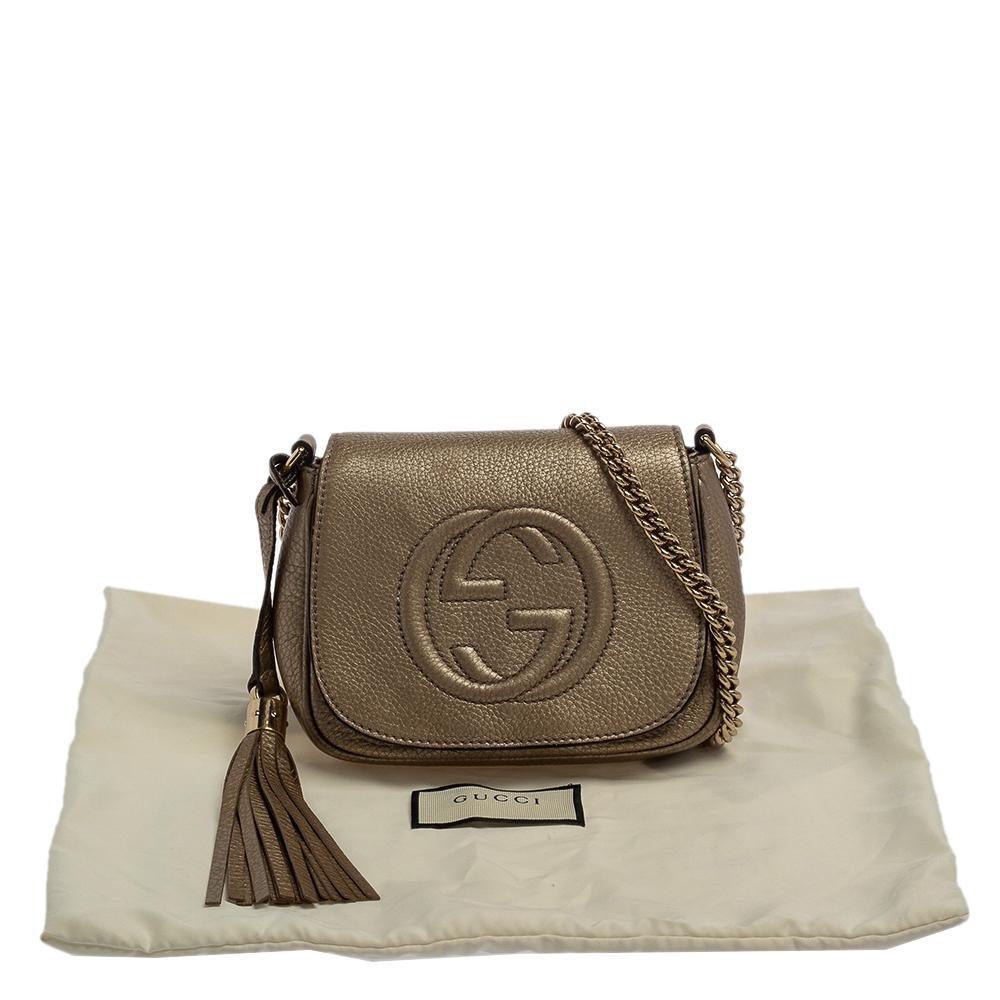 Gucci Metallic Gold Leder Soho Kette Crossbody Tasche 8