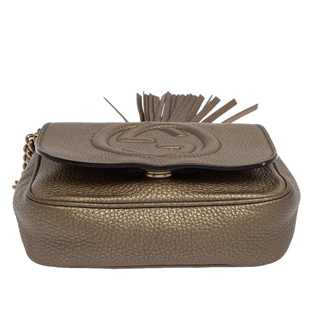 Gucci Metallic Gold Leder Soho Kette Crossbody Tasche Damen