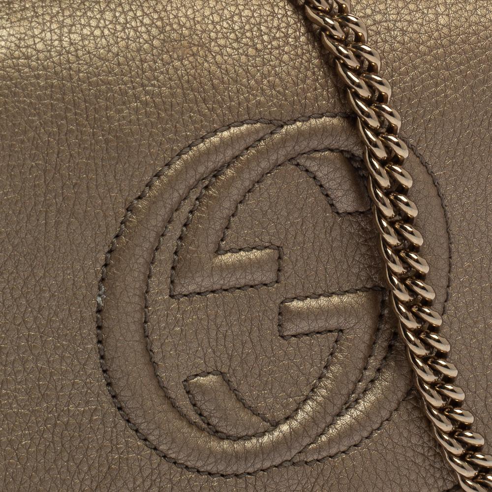 Gucci Metallic Gold Leder Soho Kette Crossbody Tasche 1