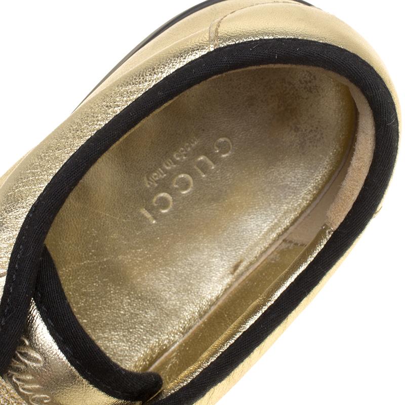 Gucci Metallic Gold Leather Web Detail Sneakers Size 38.5 3