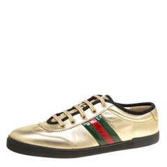 Gucci Metallic Gold Leather Web Detail Sneakers Size 38.5