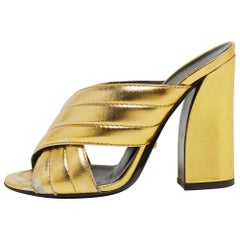 Gucci Metallic Gold Leather  Webby Slide Sandals Size 38