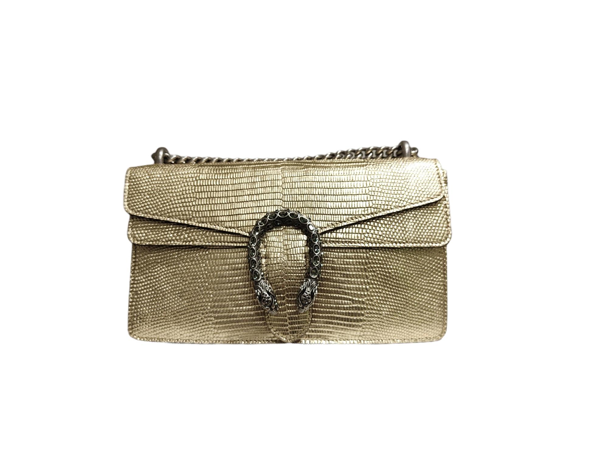 Gucci metallic gold lizard Dionysus shoulder bag NWOT In New Condition In Capri, IT