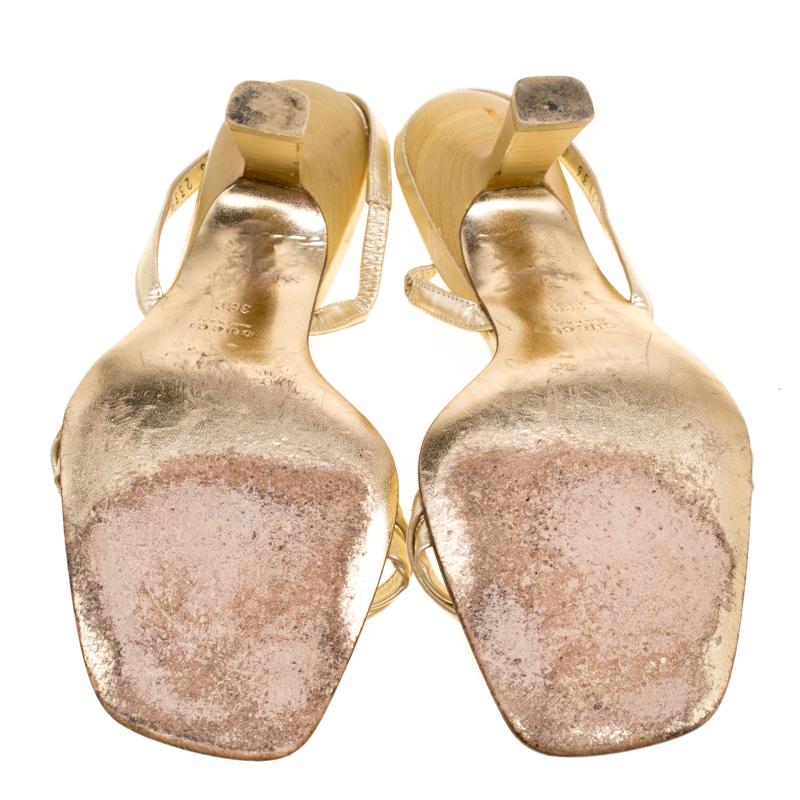 Women's Gucci Metallic Gold Open Toe Slingback Sandals Size 36