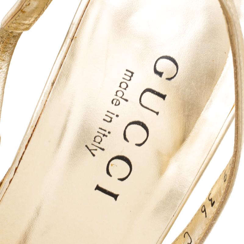 Gucci Metallic Gold Open Toe Slingback Sandals Size 36 2