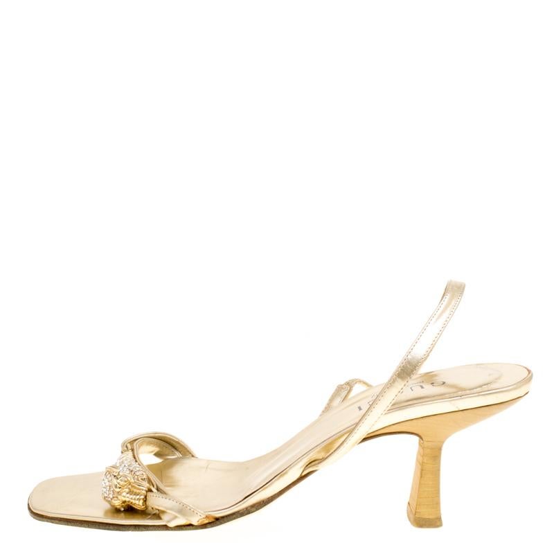 Gucci Metallic Gold Open Toe Slingback Sandals Size 36 3