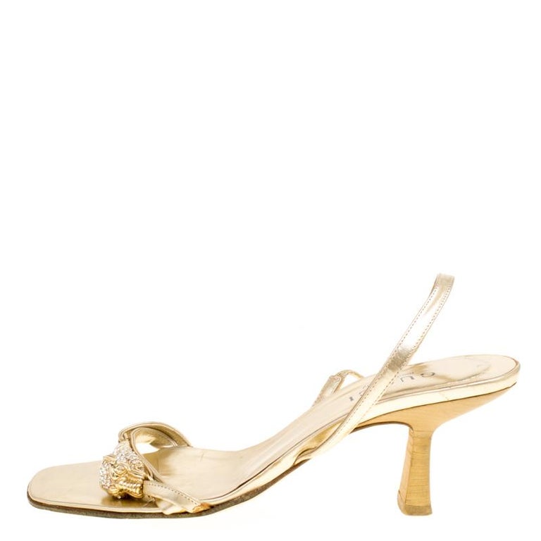 Gucci Metallic Gold Open Toe Slingback Sandals Size 36 For Sale at 1stDibs
